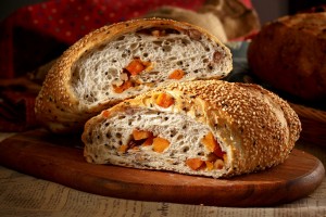 bread with pumpkin sesame cut in half, flour, food, fresh, kitchen, meal, natural, nutrition, oganic, pumpkin, sesame, slice, tasty, wheat, wood